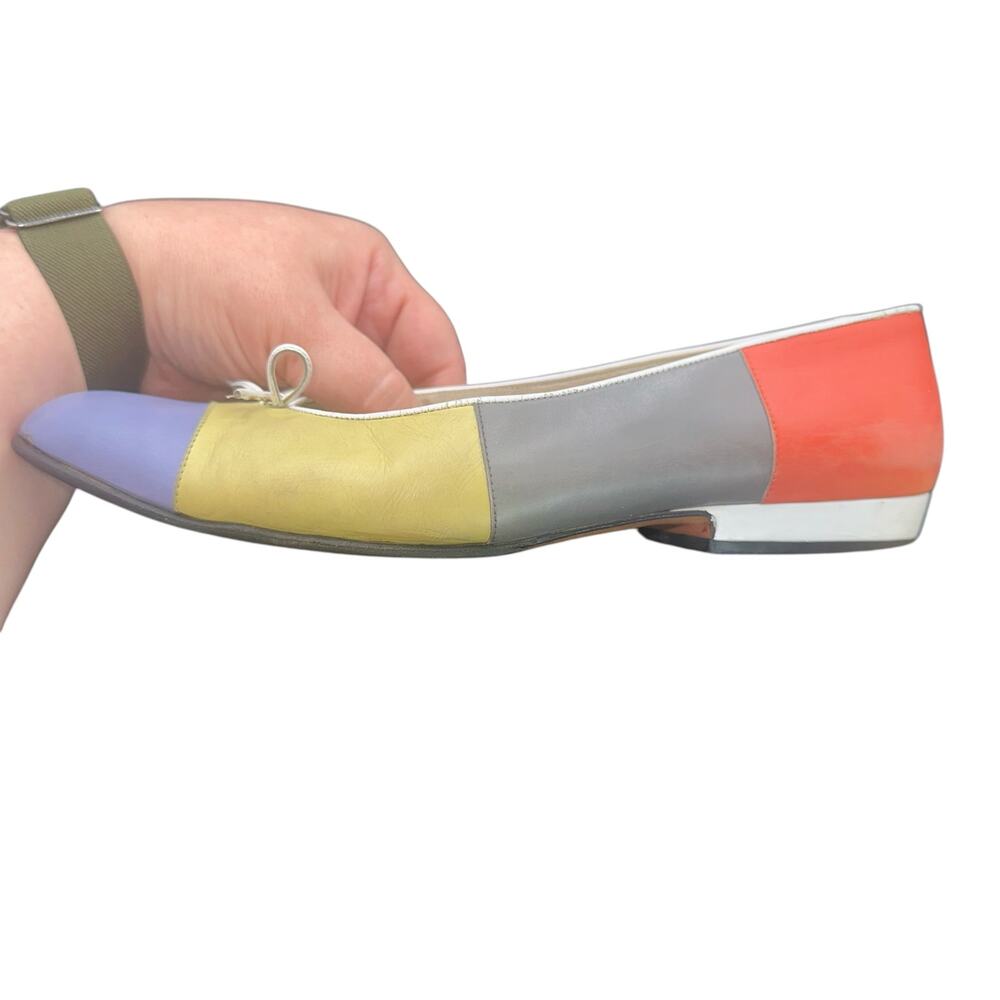 Salvatore Ferragamo Colorblock Leather Ballet Flats Orange Yellow Lilac 8 B - Picture 12 of 15